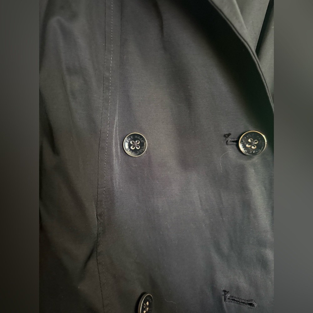 Cole Haan Womens XL Trench Coat Hooded Belted Double Breasted Black - Picture 6 of 6